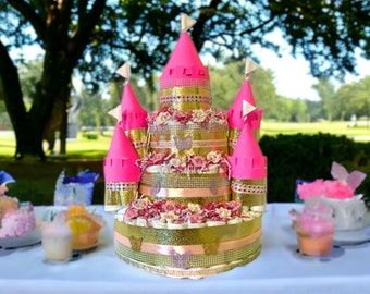 Princess Castle Diaper Cake | Pink Diaper Cake | Girl Diaper Cake | Newborn Diaper Cake | Castle Diaper Cake