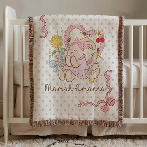 Personalized Kawaii Silly Goose Baby Blanket – Baby Shower Gift – Minky Blanket for Girls - Cotton Jacquard Woven Blanket