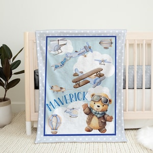 Personalized Baby Blanket | Airplane Blanket | Customized Name Blanket | Aerospace | Baby Shower Gift