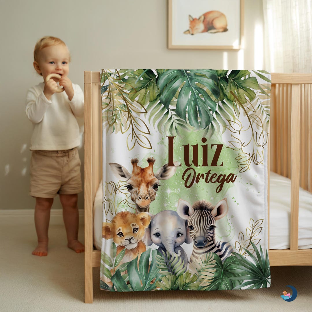Personalized Safari Baby Blanket | Jungle Animals Nursery Decor - Etsy