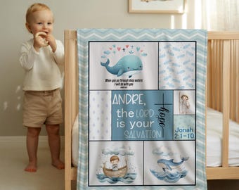Personalized Baby Blanket | Jonah & the Whale | Christian | Bible Scripture | Baby Shower Gifts