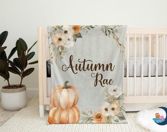 Personalized Baby Blanket | Autumn Pumpkins | Baby Shower Gift