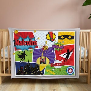 Personalized Baby Boy Blanket – Superhero Blanket – Baby Shower Gift – Soft Minky Blanket for Boyd – Comic Book