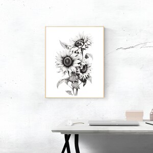 botanische Illustration Sonnenblume - Digital PNG - Wandkunst - Home Decor - Sofort download print