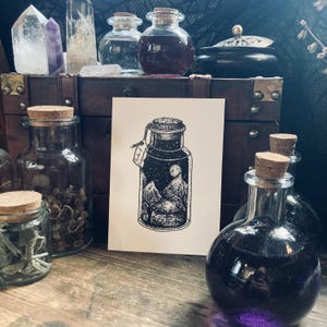 Cartão postal mágico “Paz e Relaxamento” impressão artística, poção mágica, feitiço, bons votos, magia, aventura, decoração da Academia das Trevas, bruxaria