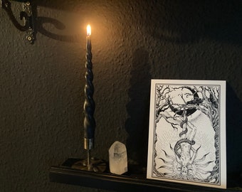 Art print “The Hanged Man”, tarot card motif, Din A5, illustration, tarot, sun and moon, snake, dark art, witchy, dark academia