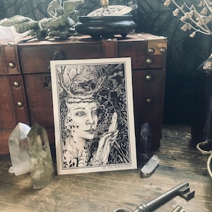 Betoverende Tarot-ansichtkaart "De Keizerin" - Kunstdruk, Spiritualiteit, Magie, Duistere kunst, Illustratie, Duistere academie, Gotiek, Hekserij