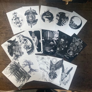 Postkartenset 4er - individuell wählbar, 4 Kunstdrucke DINA6, verschiedene Motive, Illustration, Dark Academia, witchy vibes Ästhetik