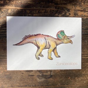 Z - Alphabet-Postkarte “Zuniceratops” - Kunstdruck Dinosaurier A6, Aquarell, Kinder Illustration, Lernkarte, ABC, Buchstaben, Postkarte