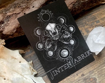 Postcard “Lilith” - art print Dark Art, cat skull, DINA6, full moon, b/w illustration, dark academia, witchy, spiritual, astrology