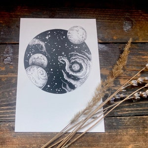 Postkaart "Universum" - planeten, sterrenhemel, wenskaart, astrologie, sterren, donkere academie, illustratie, kunstdruk DINA6