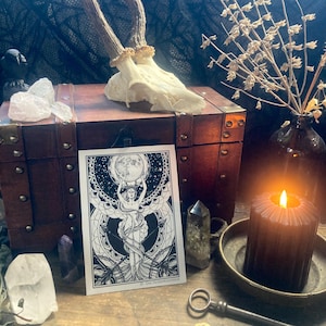 Magische Tarot-ansichtkaart "De Hogepriesteres" - Kunstdruk, Duistere Kunst, Illustratie, Duistere Academie, Tarotkaart, Gotisch, Hekserij
