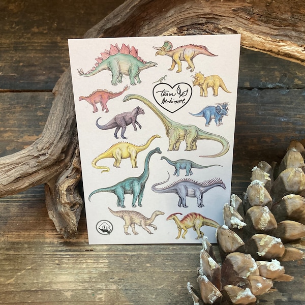 Postkarte “Dinosaurier” - Kunstdruck DINA6, Aquarell, Kinder Illustration, Grußkarte, Pflanzenfresser, veggie, vegetarier, vegan, plantbased