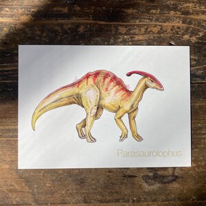 P - Alphabet-Postkarte “Parasaurolophus” - Kunstdruck Dinosaurier A6, Aquarell, Kinder Illustration, Lernkarte, ABC, Buchstaben, Postkarte