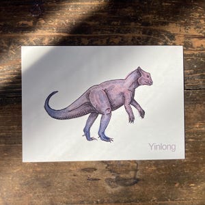 Y - Alphabet-Postkarte “Yinlong” - Kunstdruck Dinosaurier A6, Aquarell, Kinder Illustration, Lernkarte, ABC, Buchstaben, Postkarte