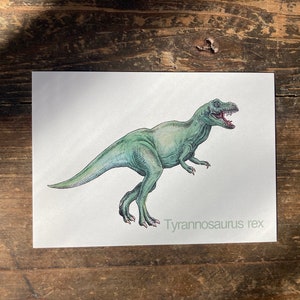 T - Alphabet-Postkarte “Tyrannosaurus rex” - Kunstdruck Dinosaurier A6, Aquarell, Kinder Illustration, Lernkarte, ABC, Buchstaben, Postkarte