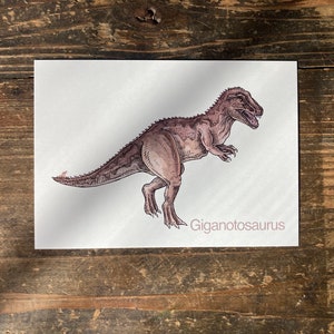 G - Alphabet-Postkarte “Giganotosaurus” - Kunstdruck Dinosaurier A6, Aquarell, Kinder Illustration, Lernkarte, ABC, Buchstaben, Postkarte
