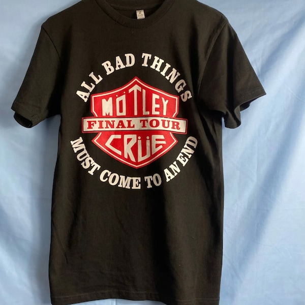 Camiseta de Mötley Crüe (negra, roja y blanca) / Camiseta vintage de banda de rock, merchandising de metal de los 80