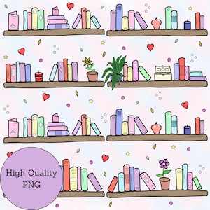 Grazioso modello senza cuciture con libreria femminile, motivo ripetuto PNG, 12x12 pollici 300 DPI, carta digitale con sfondo a sublimazione, cuore, fiore, libro