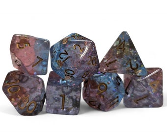 Meerjungfrau Schatz Goldfolie DnD D20 Würfelset D20 blau weinrot glänzend glitter