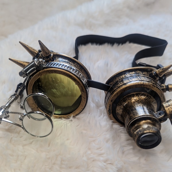 Lunettes steampunk en laiton avec monocles et pointes légers et réglables