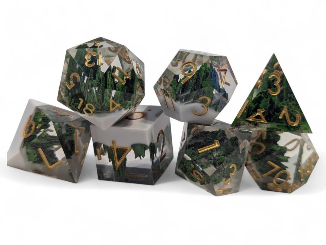 Mystic Mountains Sharp Edge Resin Dice Set Green Mountain Scape DND ...