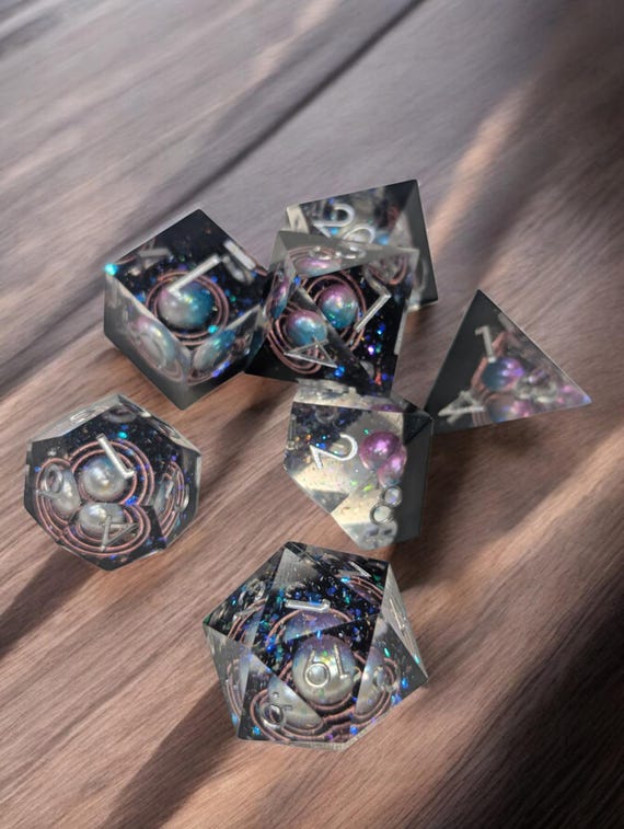 Resplendent Galaxy Sharp edge resin dice set universe Star outer space full set DND