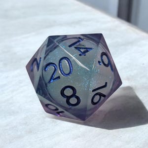 XL D20 Blue purple Sea Green Liquid core dice sharp resin DnD roleplay D20 glitter filled iridescent blue numbering