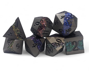 Rainbow Metal Dice Set: Mineral Vein DnD Roleplay Dice faux stone