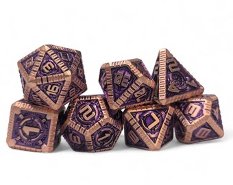 Copper and purple metal dice set DnD roleplay D20  dice mechanical mystic realms