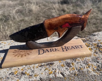 Black Obsidian Crystal Knife: Handmade Stone Blade Art Piece
