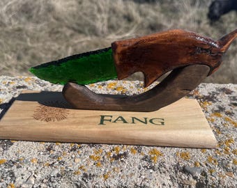 Handmade Green Obsidian Crystal Knife: Stone Blade "Fang" Art Piece