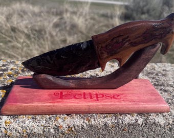 Black Obsidian Crystal Knife: Handmade Stone Blade "Eclipse" Art Piece