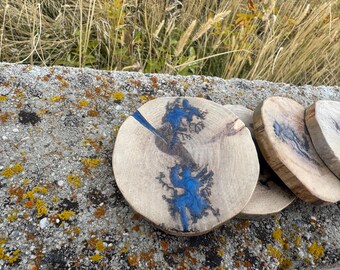 Drink Coasters fractal burned epoxy set of 6