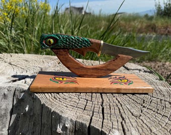 knife Dragon Eye Knife hand carved : Cherry Wood Art by John Olsen