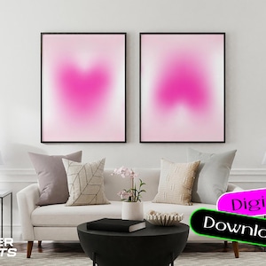 Love Frequency | Heart Gradient Printable Wall Art | Pink Aura Poster Art | Retro Gradient Nostalgia | 70s Poster | DIGITAL DOWNLOAD