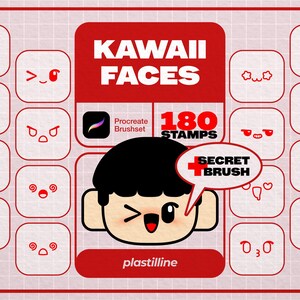 Pinceaux à procréer Expressions de visage kawaii : 180 tampons. Idéal pour Chibi Anime Face Builder pour la coloration, les journaux et l'art numérique