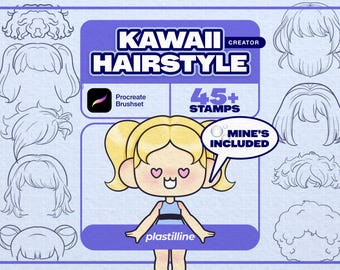 Pincéis Kawaii Hair Procreate: mais de 45 carimbos de penteados de anime (download digital)