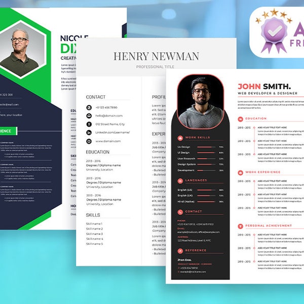 Professional and Creative Resume Template with photo for Ms word and PSD, ATS Friendly Resume, Modern resume ,CV Template,Best Seller Resume