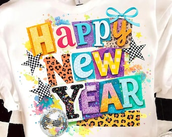 Happy New Year Png, Retro Y2K New Year Shirt Design Png, Hello 2026 Sublimation, NYE Png, Happy New Year 2026 Png, Trendy New Years Eve Png