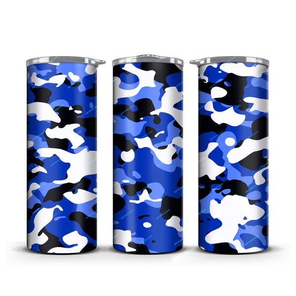 Blue Camouflage Tumbler Wrap PNG Sublimation Design - Straight and Tapered 20oz Skinny Tumbler - Instant Digital Download Files