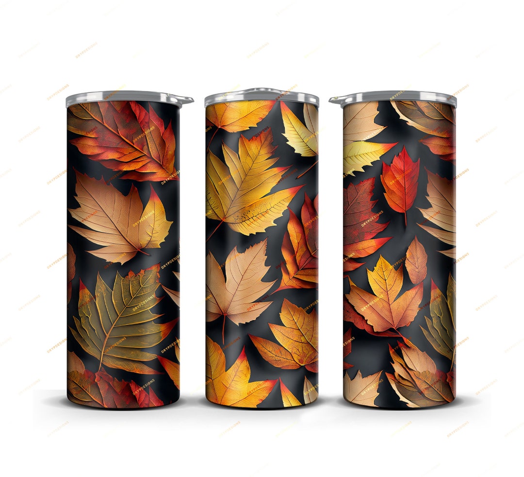 3D Fall Leaves Tumbler Wrap PNG Sublimation Design - 20oz Skinny ...