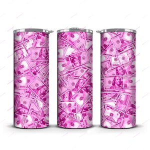 US Cash Pink Geld Becher wickeln PNG Sublimation Design - 20 Unzen Skinny Tumbler - gerade und konisch - sofortiger digitaler Download Dateien