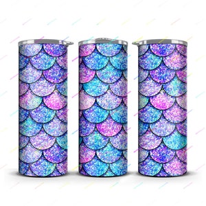 Pastel Glitter Mermaid Scales Tumbler Wrap PNG Sublimation Design - 20oz Skinny Tumbler - Straight Tapered - Instant Digital Download Files