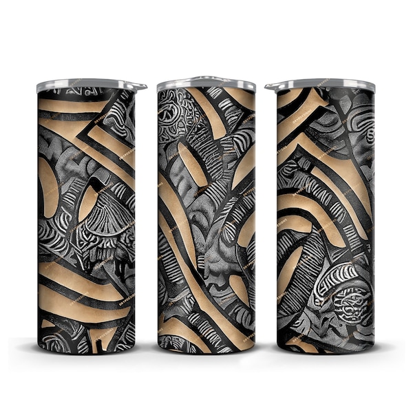 Black + Gold Polynesian Tribal Tumbler Wrap PNG Sublimation Design - Straight and Tapered 20oz Skinny Tumbler - Digital Download Files