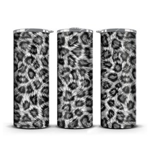 Realistisch Zwart + Wit Luipaard Print Tumbler Wrap PNG Sublimation Design - 20oz Skinny Tumbler Straight + Tapered - Digitale downloadbestanden