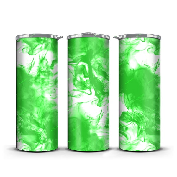 Green + White Smoke Tumbler Wrap PNG Sublimation Design - 20oz Skinny Tumbler - Straight and Tapered - Instant Digital Download Files