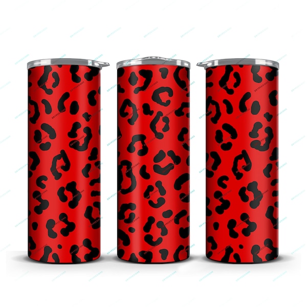 Black + Red Leopard Print Tumbler Wrap PNG Sublimation Design - 20oz Skinny Tumbler Straight + Tapered - Instant Digital Download Files