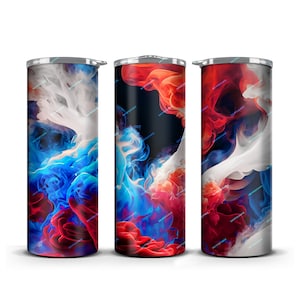 Rot Weiß Blau Rauch Becher wickeln PNG Sublimation Design - 20 Unzen Skinny Tumbler gerade und konisch - sofortiger digitaler Download Dateien
