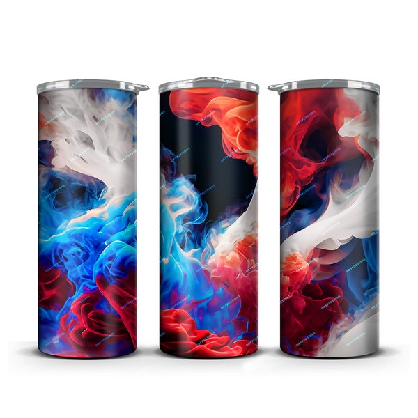 Red White Blue Smoke Tumbler Wrap PNG Sublimation Design - 20oz Skinny Tumbler Straight and Tapered - Instant Digital Download Files
